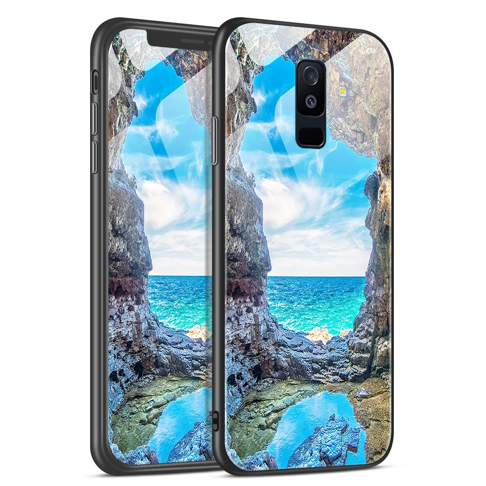 Для samsung Galaxy A6+ A8+ звездный узор из закаленного стекла жесткий чехол для Galaxy A6 A8 Plus полная защита ударопрочный корпус - Цвет: H115