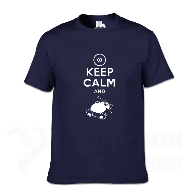 NavyBlue 1 С надписью «Keep Calm And вести Snorlax сна Pokemon футболки 16 Цвета Для мужчин из хлопка с круглой горловиной, Повседневное Графический короткий рукав Костюмы - Цвет: NavyBlue 1