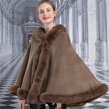

Z102 # European and American Cap Cloak Autumn and Winter New Fashion Imitation Otter Rabbit Fur Shawl Women Poncho Hooded Cape