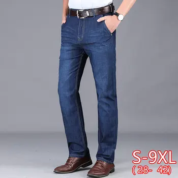 

High quality men's jeans loose straight high waist casual business summer male long pants men trouser large size