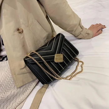 

2019 Luxury Fashion Design Metal Chain Small Square Bag Exquisite Popular Car Line Comfortable Fabric Shoulder Slung Handbag