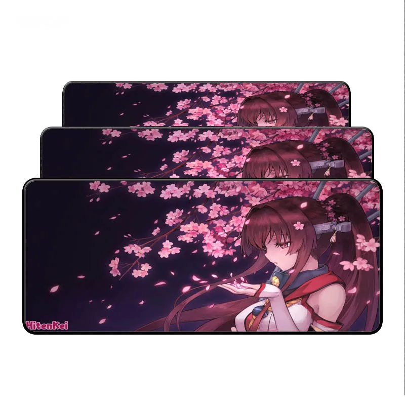 Cherry blossoms With Girl Large Lock Edge Mouse Pads Gaming Rubber Gamer Soft Comfort Mouse Mat For