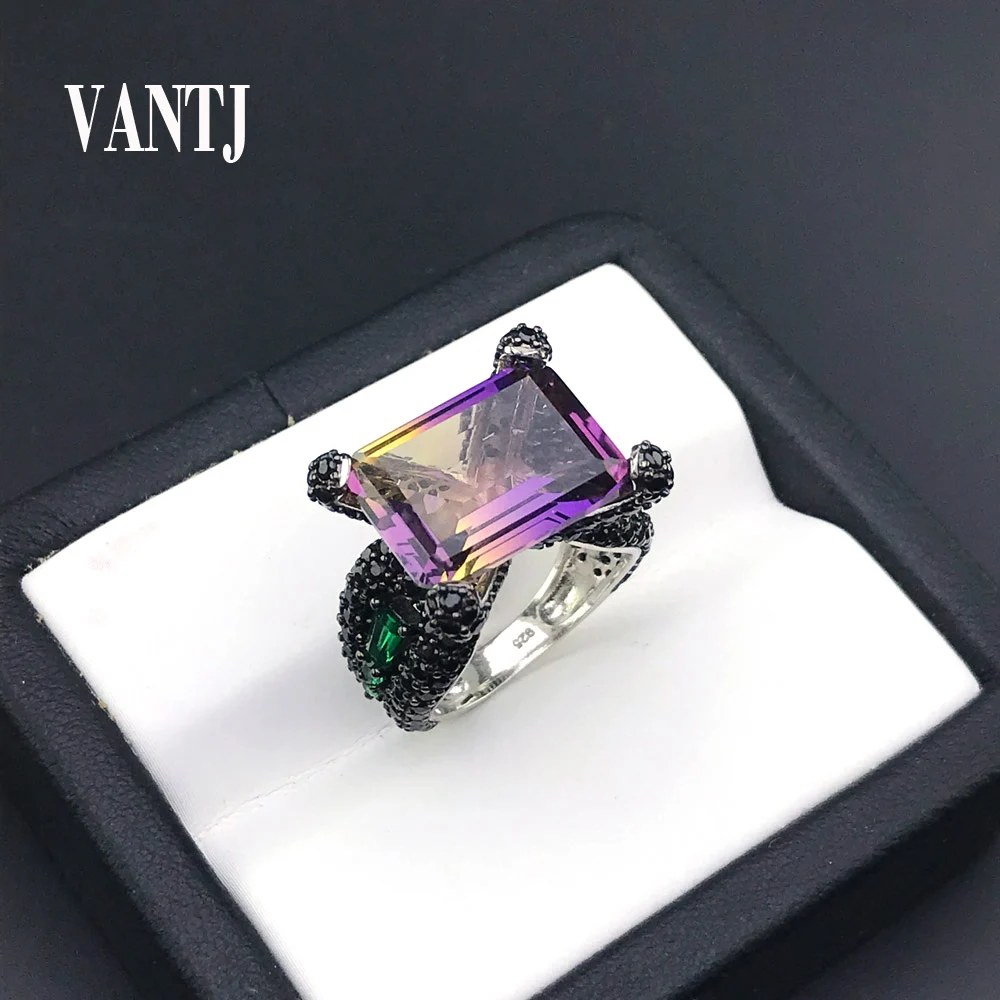 

VANTJ New Design Natural Ametrine Rings Sterling 925 Silver Gemstone Fine Jewelry For Women Lady Party Wedding Gift with Box