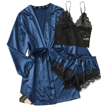 

3 Pieces Set Womens Pajamas Sexy Lace Lingerie Nightwear Underwear Sleepwear 3PC Suit Pajama Sets For Women Pijama Mujer