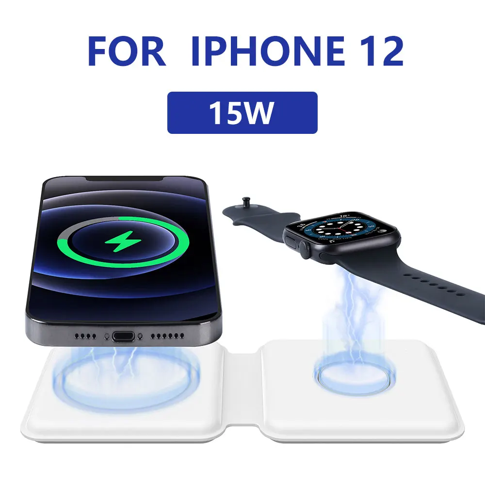 2 в 1 15 Вт складное Беспроводное зарядное устройство для IPhone12 12 Pro IWatch Airpods Apple Qi Беспроводная зарядка Type C