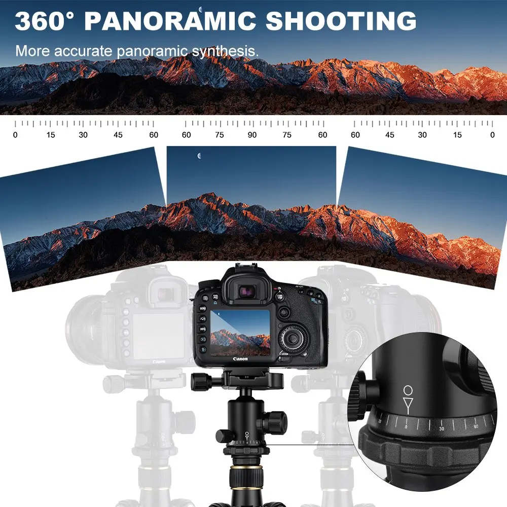 K&F Concept Camera Tripod Lightweight Compact Aluminum Tripod 62'' with Bluetooth Remote Ball Head Quick Release Plate For DSLR