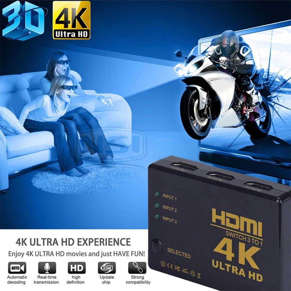 3D 1080p HDMI коммутатор сплиттер концентратор+ ИК пульт дистанционного управления 4K* 2K 3 вход 1 выход ручной переключатель дистанционного управления