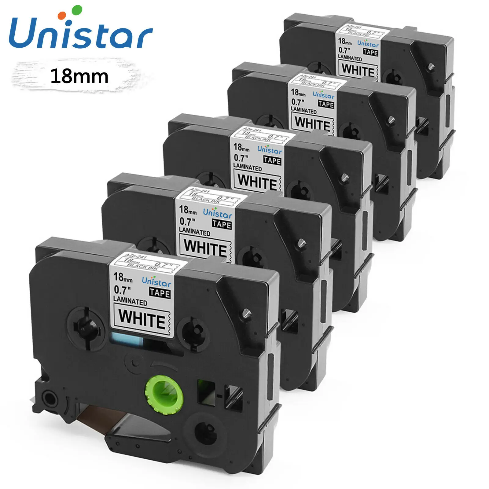 Unistar 5 шт. TZe241 18 мм черно белая стандартная лента для принтера совместимая с