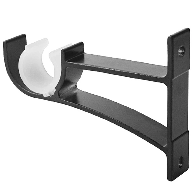 Single Curtain Rod Brackets for Drapery Rod Aluminum Alloy Heavy Duty Curtain Holders (Black) 6Pcs