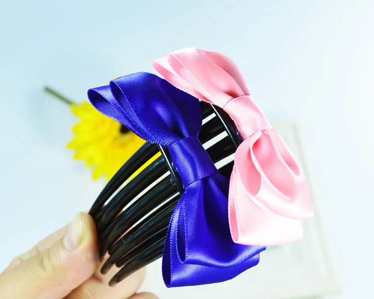 240pcs/lot DIY Multi Handwork Ribbon Hair Forks Bowknot Five Tooth Insert Combs Hair Styling Tool Hair Accessories HA600