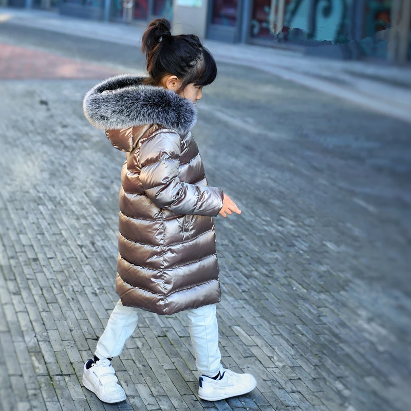 Kids Winter Duck Down Coats With Fur Collar Boys Girls Long Ski Jacket Children Snow Wear Parka Teeanagers Outerwear Thick Coats