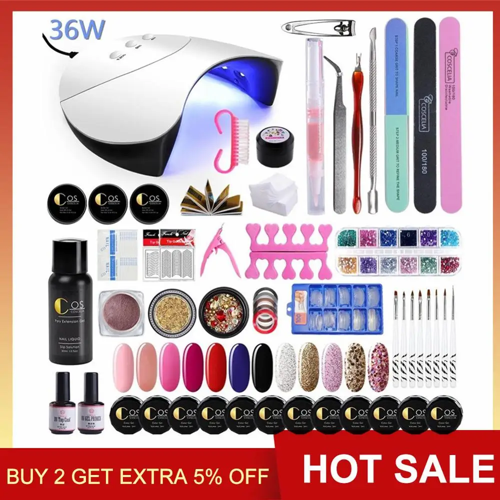 

COSCELIA Nail Kit Manicure Set 36W UV LED Lamp Dryer With 12 Colors UV Gel Polish Kit Soak Off Gel Varnish Kit Nail Art Tools