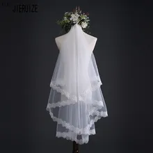 JIERUIZE Вуаль свадебная короткая фата белая двухслойная кружевная кромка свадебные аксессуары для невесты