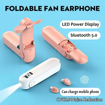 

Wireless bluetooth 5.0 Headset LED Flashlight Foldable Fan Hifi Touch Earphones CVC8.0 HD noise reduction 2000mAh Charging Box