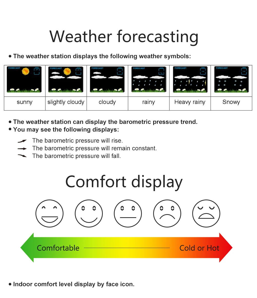 Метеостанция, барометр, гигрометр, термометр, цифровой цветной дисплей, для помещений и улицы, беспроводной, для погоды, для настенного стола, будильник