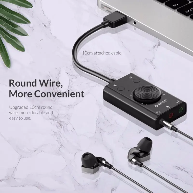 Orico External Usb Sound Card Stereo Mic Speaker Headset o Jack Cable Adapter Mute Switch Volume Adjustment