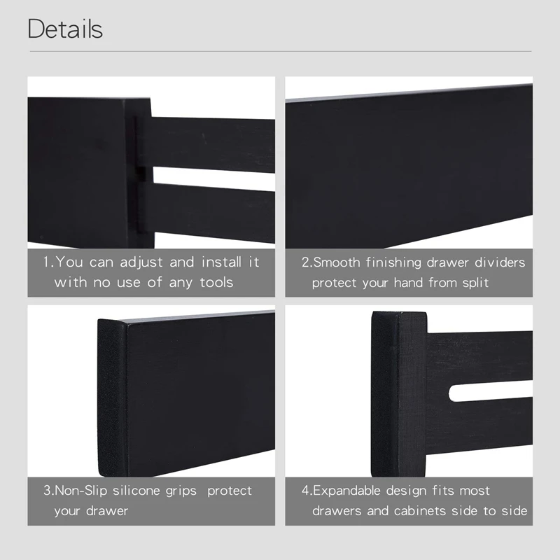  Bamboo Drawer Dividers Kitchen Drawer Organizers Spring Adjustable & Expendable Tray Organizer for  - 4000345142553
