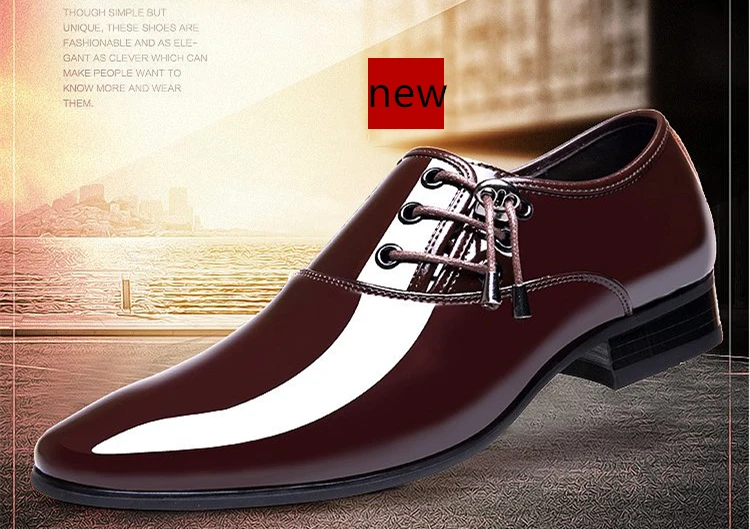 Classic 6cm Men High Heel Shoes Formal Mens Party Loafers Brown Patent Leather Dress Shoes Men Oxfords Fashion Mens Pointy Shoes