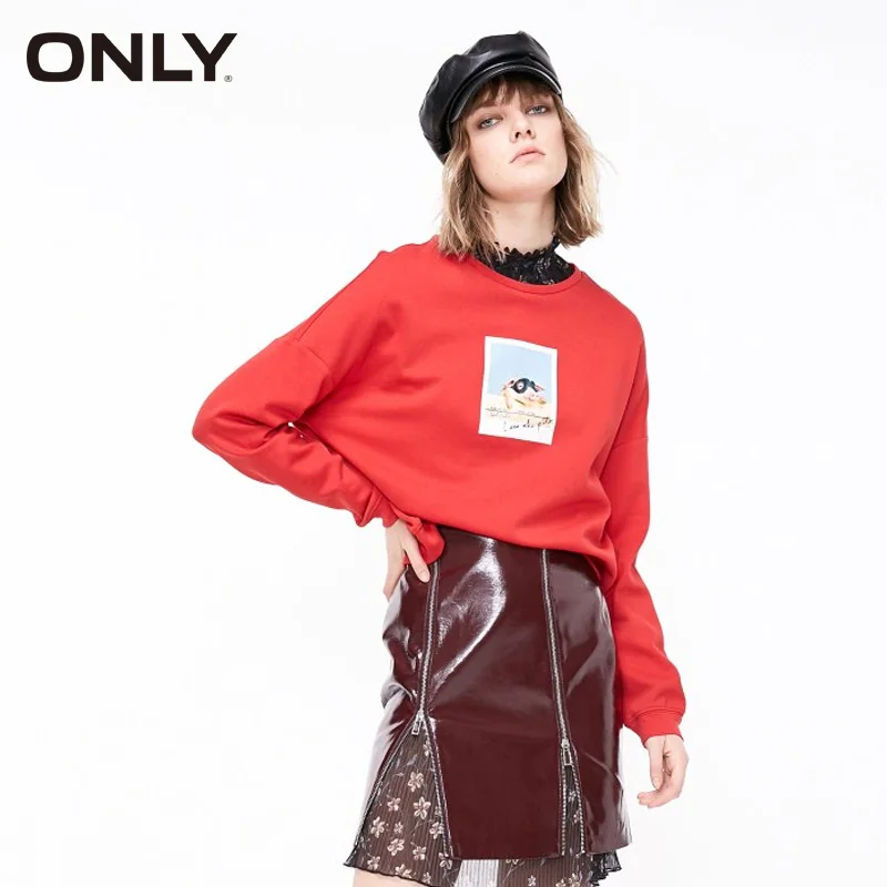 ONLY женщины мультфильм печати свободный крой круглый воротник футболки футболка женская | 119102505