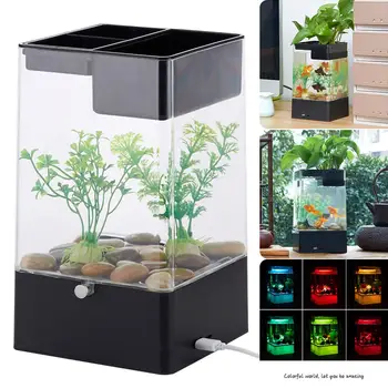 

Self-cleaning Fish Tank Lazy Small Acrylic Goldfish Tank Desktop Transparent Bucket Fish Tank Ecological Bare Cylinder