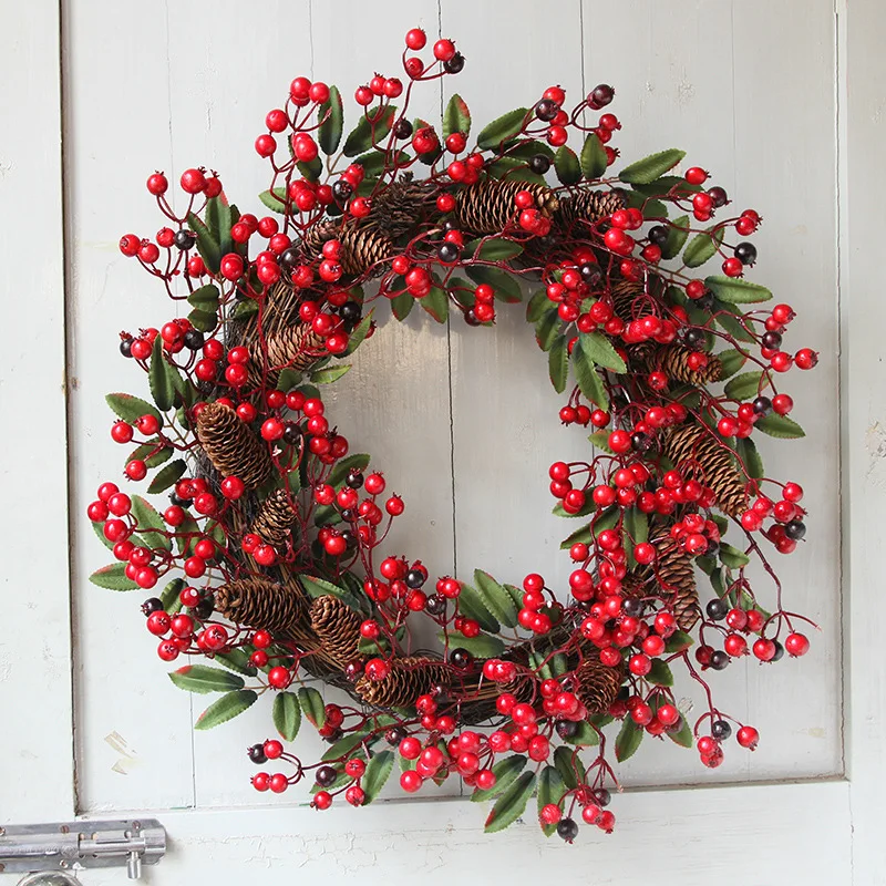 Круглая ягодная гирлянда, Рождественское украшение, дверь, дерево, висячие украшения, венок