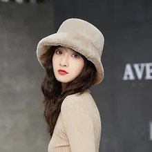 Модная зимняя шапка-ведро из искусственного меха для женщин и девочек, однотонная утолщенная мягкая теплая шапка для рыбалки, уличная шапка для отдыха, женская шапка# YY