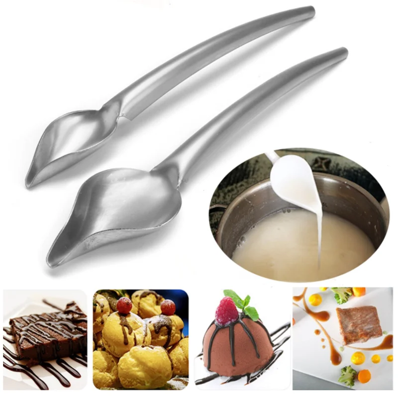 ChefValon Sauce Plating Art Pencil Dessert Decorating Draw Design Kitchen Nozzle Portable Sauce Painting Pencil Spoon