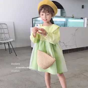 

2020 Korean Style Girls Patchwork Dress Fashion Cotton Mesh Spring Girls Dresses 3-8 Years PY476