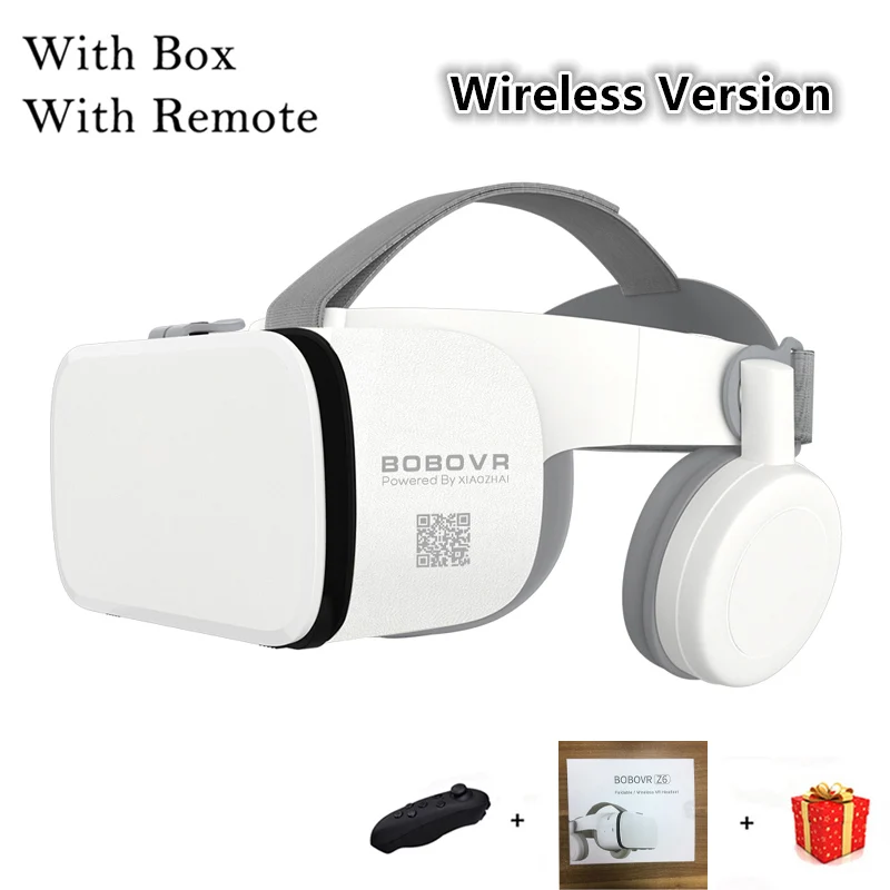 With Box With Remote Новейшие Bobo vr Z6 VR очки беспроводные Bluetooth VR гарнитура Android IOS Удаленная реальность VR 3D картонные очки 4,7-6,2 дюймов - Цвет: With Box With Remote