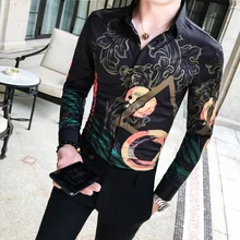 Рубашка с большим цветком для мужчин, Осенний дизайнерский нарядный клубный наряд Camisa Social Masculina, облегающая сорочка Homme Manche Longue 3xl