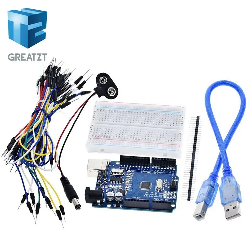Starter Kit for arduino Uno R3 Bundle of 5 Items: Breadboard Jumper Wires USB Cable and 9V Battery Connector|kit arduino|kit kitsjumper wire |