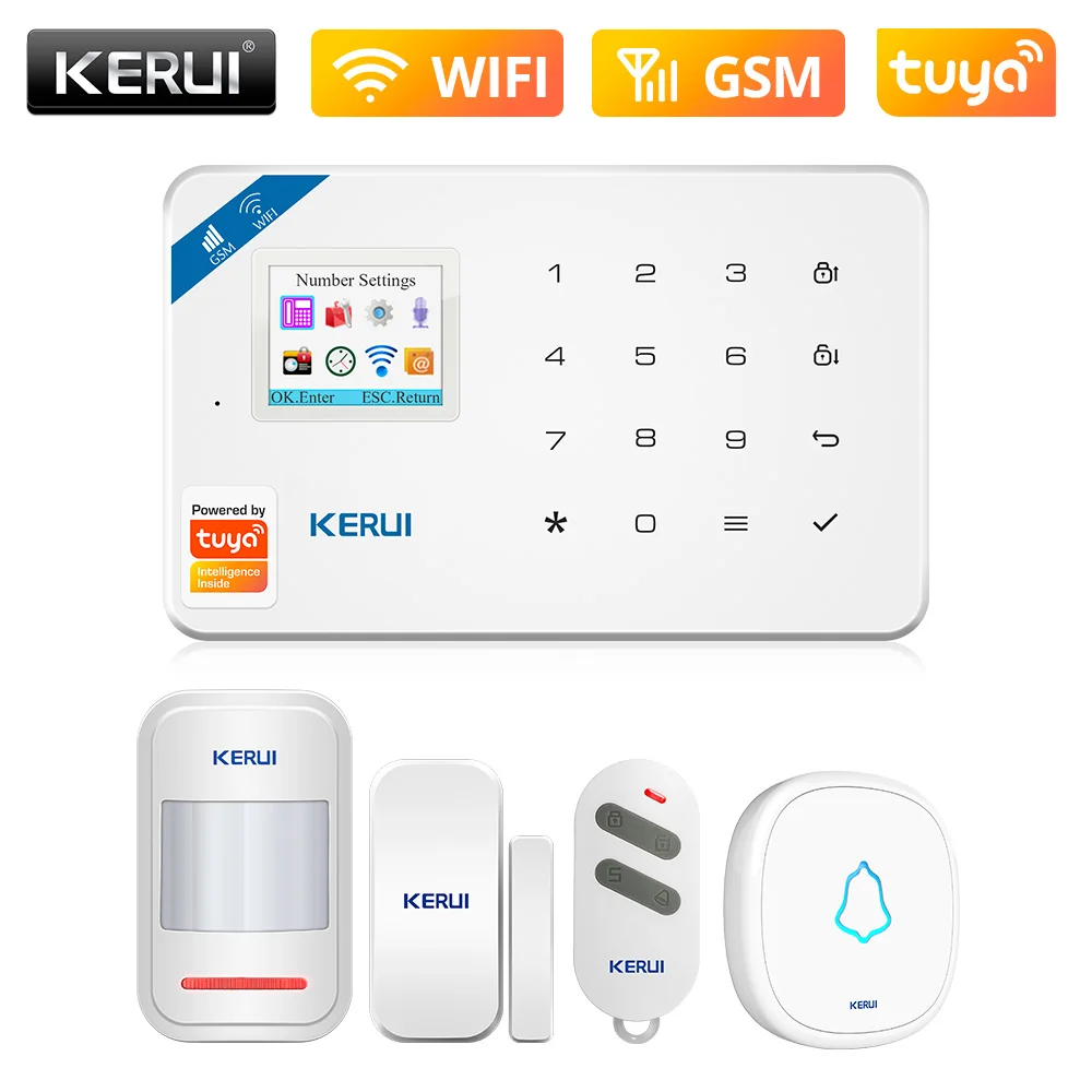 KERUI W181 Home Smart Security Alarm System Wireless WiFi GSM Tuya Control App 1.7 Inch Color Screen Operation Voice Prompt Host home security keypad Alarms & Sensors