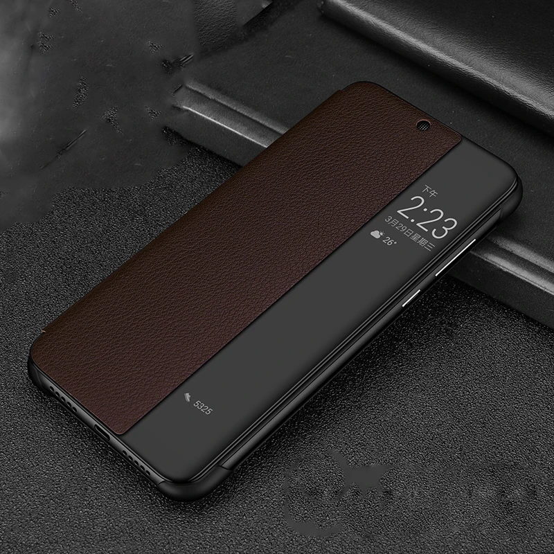 Litchi pattern Cases For Huawei P20 Pro Smart Touch View Window Real Leather flip Cover Funda For Huawei P10 Plus  (17)