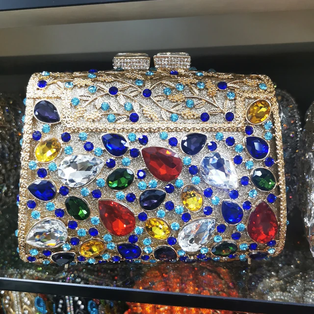 Rhinestone and Gemstone Box Bag/ Clutch Bag/ Evening Bag/ 