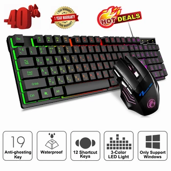 

Gaming keyboard & Mouse Wired English keyboard with backlight keyboard Gamer kit 5500Dpi Silent Gaming Mouse Set For PC Laptop