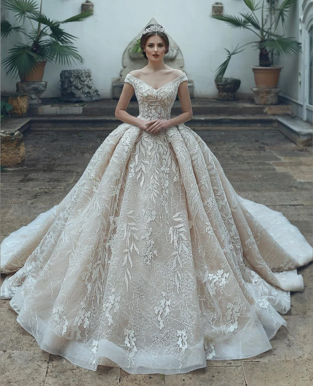 

Wedding Dresses for women 2020 Vestido De Novia Arabic Luxury V-Neck Tulle Applique Plus Size Bridal Gowns Robe De Mariee