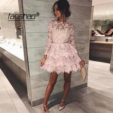 Кружевные платья для выпускного вечера винтажное ТРАПЕЦИЕВИДНОЕ ПЛАТЬЕ С Длинным Рукавом для выпускного вечера элегантные коктейльные платья