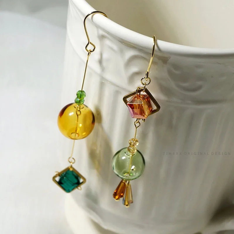 Dangle earrings long drop earrings handmade Korean for women charming GEM glass ball Femme Brincos Jewelry