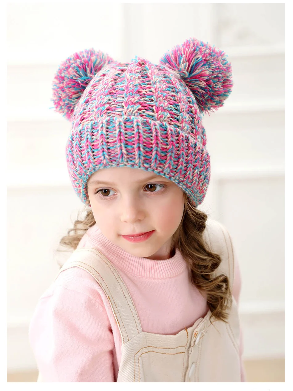 REAKIDS/Милая зимняя шапочка для малышей, теплая детская шапка с помпонами для мальчиков и девочек, модная Вязаная хлопковая теплая детская шапка