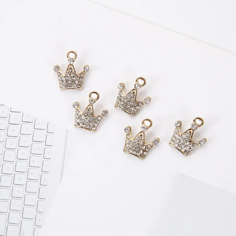 

10pcs/pack Crown Crystal Charms Metal Gold Pendants Handmade Craft Charms for DIY Earring Bracelet Jewelry Making