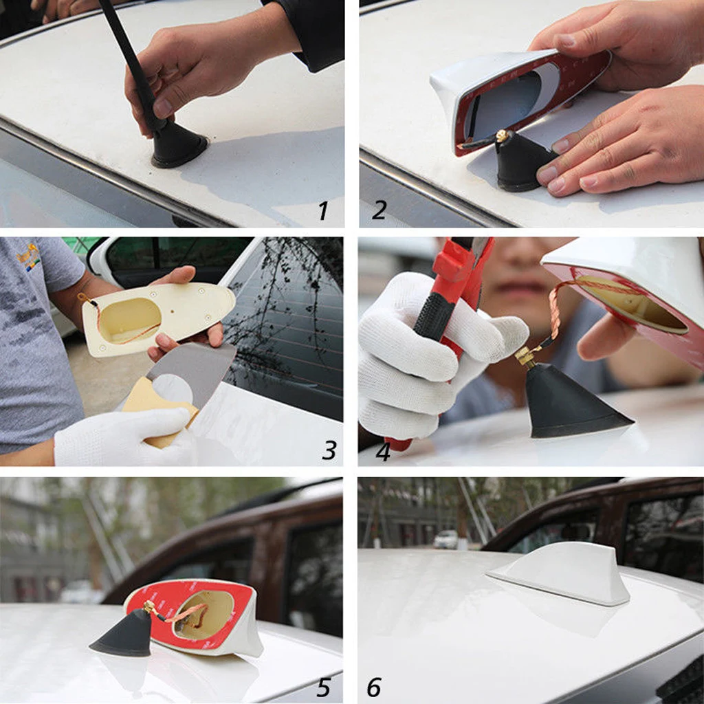 1 Piece Glossy Car Antenna Shark Fin Aerial Radio Signal Universal for Auto SUV Truck Van with 1 Piece Double-sided tape