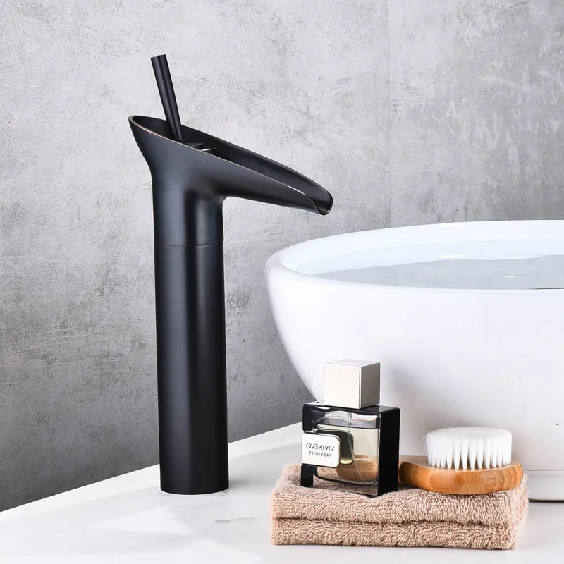

European Style Vintage Black And White with Pattern Faucet Hot And Cold Copper Face Wash Basin Table Basin Waterfall Bathroom Re