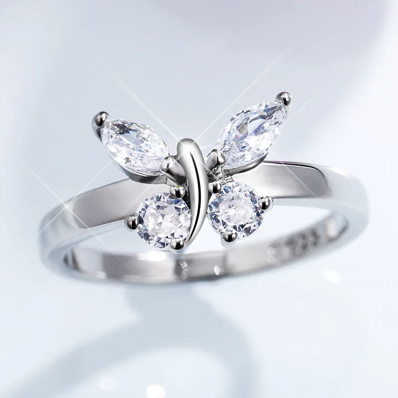 925 Sterling Silver Cubic Zirconia Butterfly Rings For Women Girls Engagement Wedding Party Punk Jewelry Gift Jlfjla silver ring wedding rings silver rings enamel butterfly ring