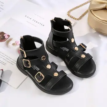 

Kids Shoes 2020 Summer Children Pu Leather Flat Baby Brand Black Gladiator Sandals Toddler Fashion Shoes For Girls