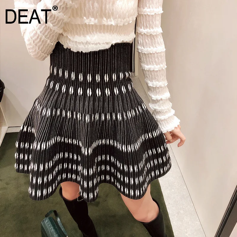

DEAT 2020 new fashion women skirt high waist pleated A-line striped polka dots mini length halfbody WC60001XS