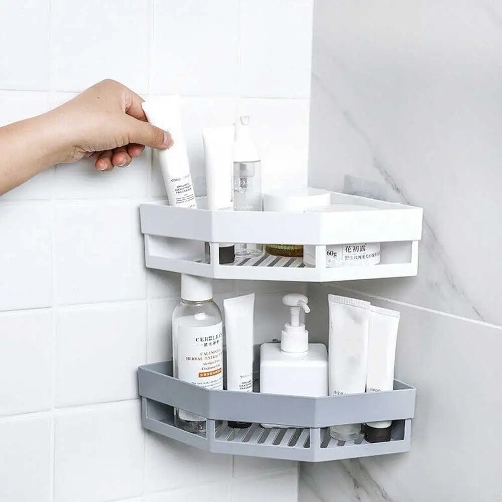 Punch-free Corner Bathroom Shampoo Shower Shelf Storage Rack Snap Up Holder Organizer Wall-mounted Kitchen Bathroom Accessories