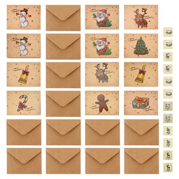 

12pcs Christmas Greeting Envelope Sets Retro Style Cards Sealing stickers