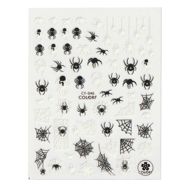 Sheets Halloween Nail  Sticker Luminous In The Dark Pumpkin Spider Bat Ghost Designs Self-Adhesive Nails Art Decals#NK144