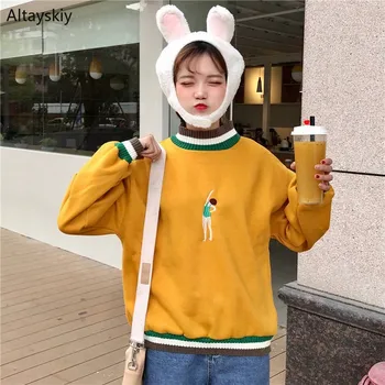 

Hoodies Women 2020 Hooded Printed Ulzzang Leisure Loose Sweatshirts Womens Korean Style Harajuku Kawaii Daily Long-sleeve Retro