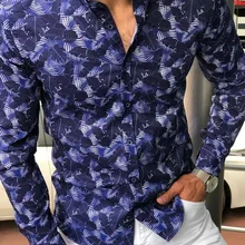 Трендовая Мужская оригинальная рубашка с длинным рукавом и принтом в виде листьев